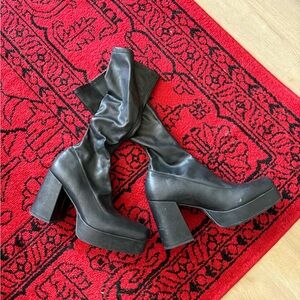 Black Platform Knee-High sock Boots